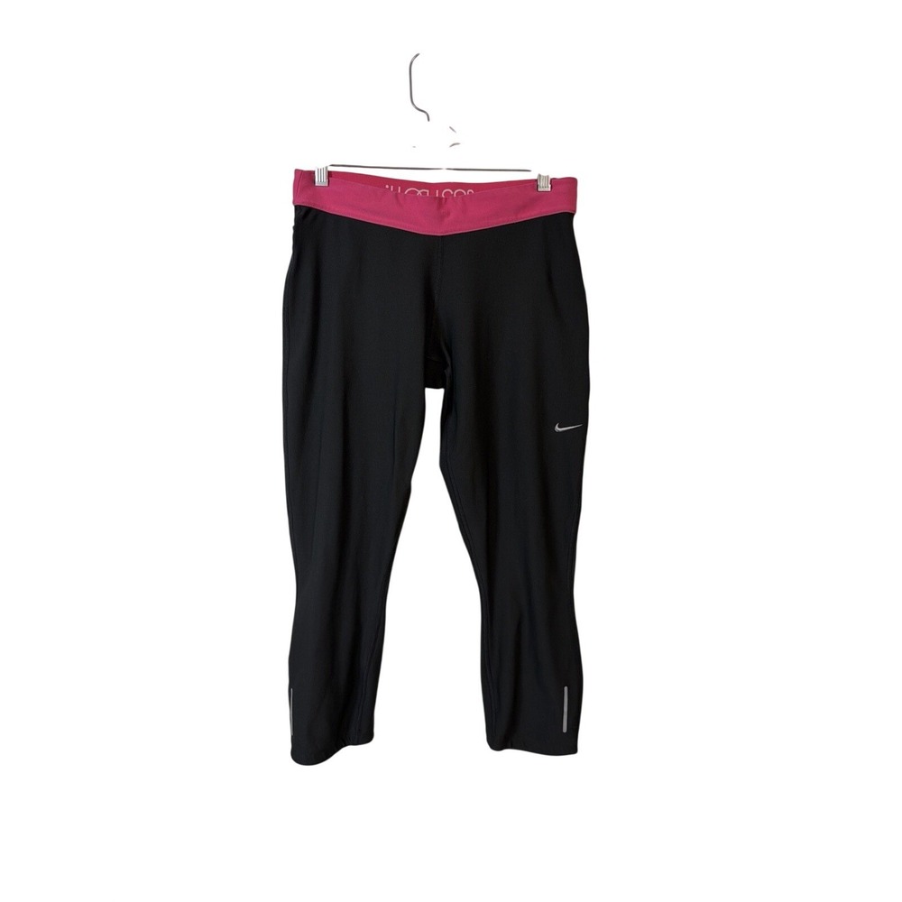 Nike Dri-FIT Leggings Women Large Black Pink Capri Cropped Running Pants